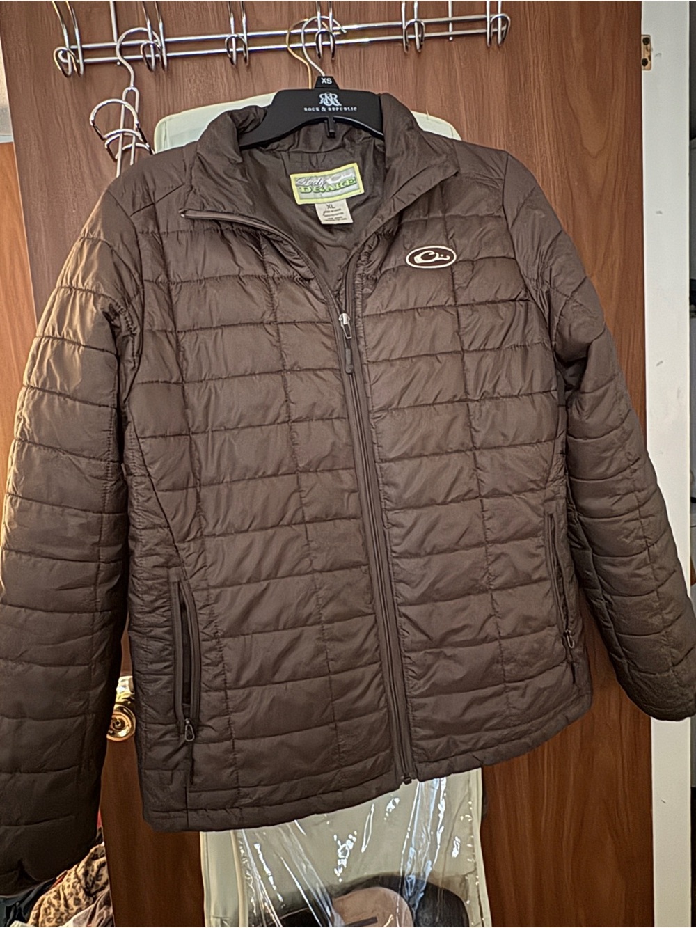 Drake Waterfowl Women’s  Brown Quilted Packable Jacket with Chest Logo
